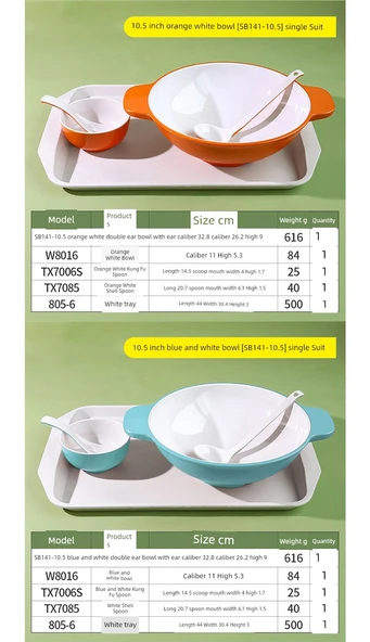 İskandinav Melamin Çift Kulplu Noodle Kasesi - Siyah Turuncu 10.5 inç (Çift Set) - 7