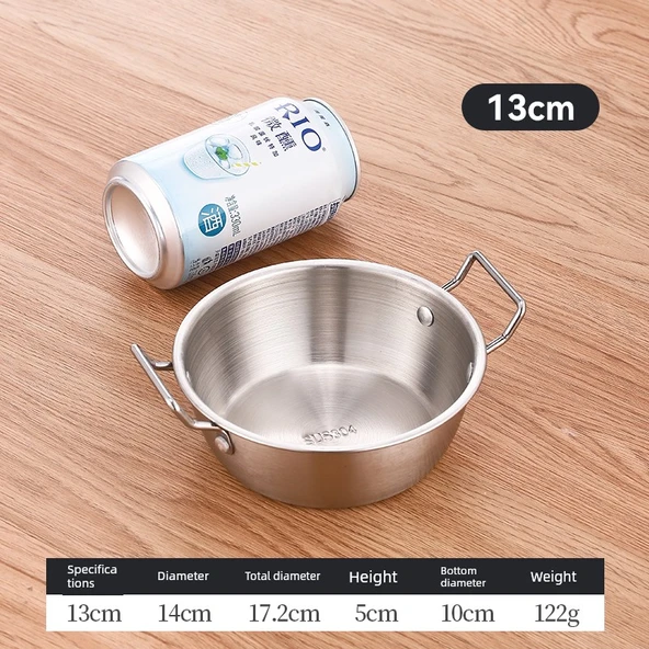 304 Paslanmaz Çelik Çift Kulplu Kase - 14cm Gümüş Renk
