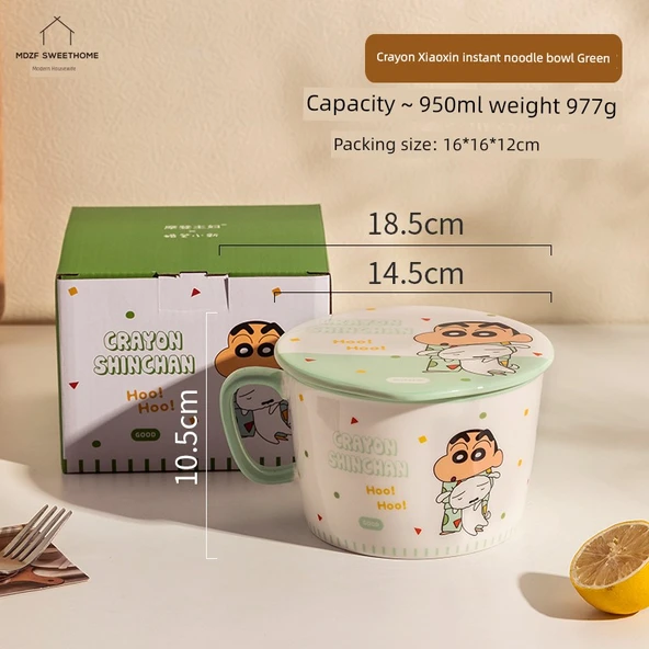 Çizgi Film Desenli Noodle Kasesi - Crayon Xiaoxin Yeşil