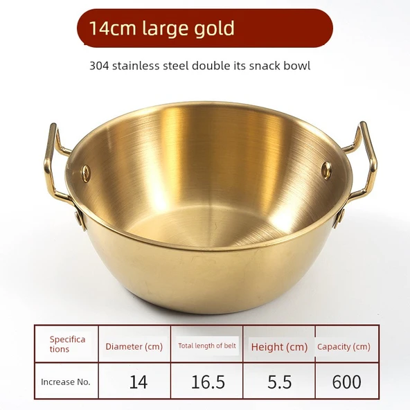 304 Paslanmaz Çelik Kulplu Anında Noodle Kasesi - 14cm Altın