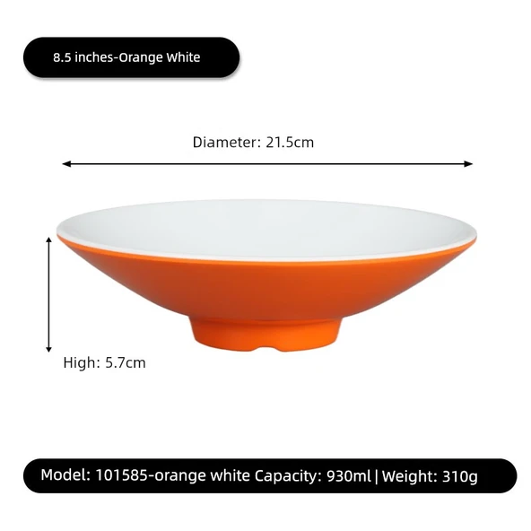 Melamin Noodle Kasesi - 8.5 inç - Turuncu ve Beyaz