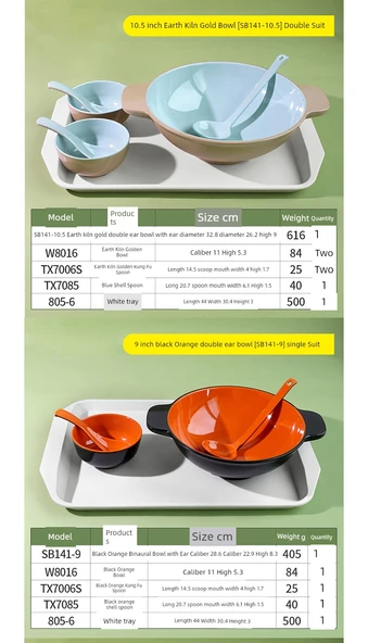 İskandinav Melamin Çift Kulplu Noodle Kasesi - Mavi ve Beyaz 9 inç (Çift Set) - 11