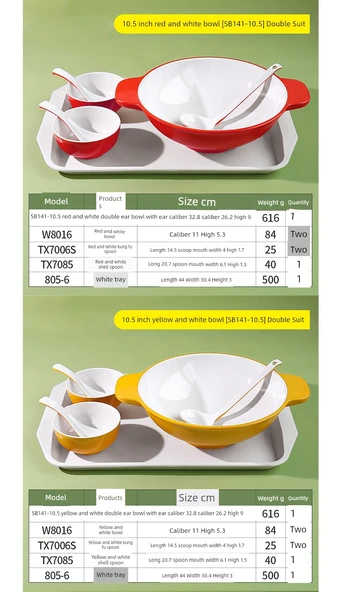 İskandinav Melamin Çift Kulplu Noodle Kasesi - Mavi ve Beyaz 9 inç (Çift Set) - 9