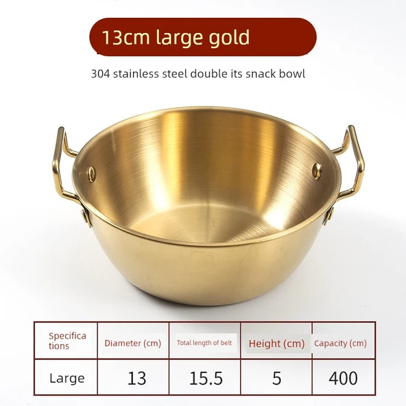 304 Paslanmaz Çelik Kulplu Anında Noodle Kasesi - 13cm Altın