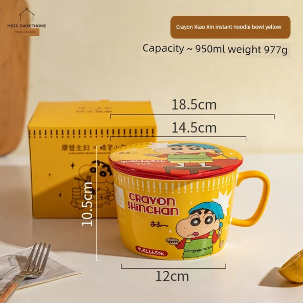 Çizgi Film Desenli Noodle Kasesi - Crayon Xiaoxin Sarı