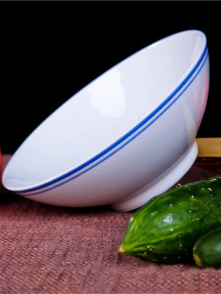 Retro Seramik Noodle Kasesi - 20.5cm - Mavi Kenarlı - 2