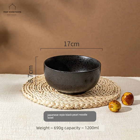 Japon Tarzı Seramik Noodle Kasesi 18cm - Siyah İnci