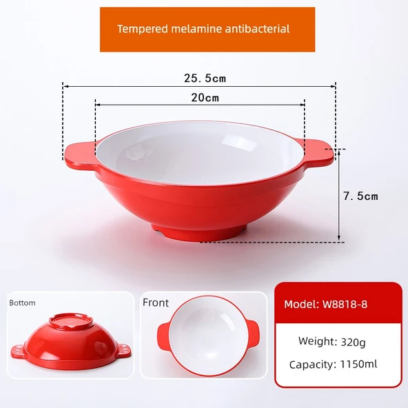 Melamin Salyangoz Pirinç Erişte Kasesi - Kırmızı Beyaz [20 cm Ekstra Kalın]