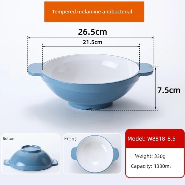 Melamin Salyangoz Pirinç Erişte Kasesi - Mavi Beyaz [21.5 cm Ekstra Kalın]
