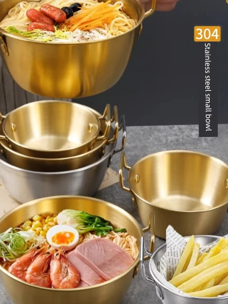 304 Paslanmaz Çelik Kulplu Anında Noodle Kasesi - 16cm Altın - 2