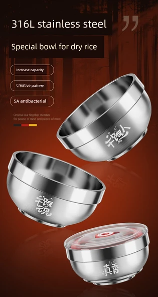 316L Paslanmaz Çelik Kapaklı, Çubuklu, Kaşıklı Çocuk Kasesi 18cm Büyük Boy (Kuru Yemek) - 7