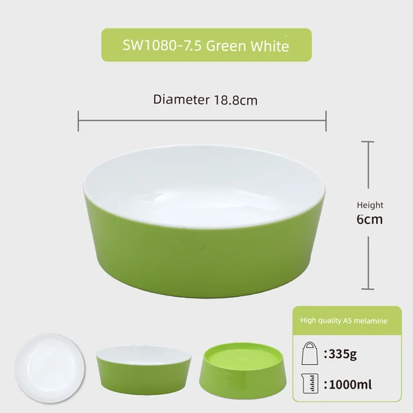 A5 Melamin Pirinç Risotto Kasesi - SW1080-7.5 Yeşil Beyaz, 1 Adet