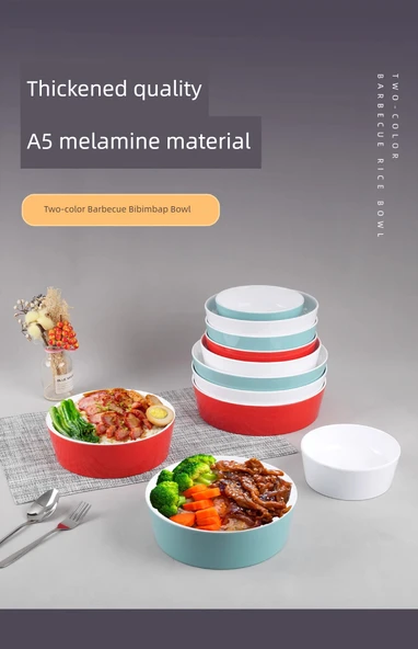 A5 Melamin Pirinç Risotto Kasesi - SW1080-4 Kırmızı Beyaz, 5 Adet - 5