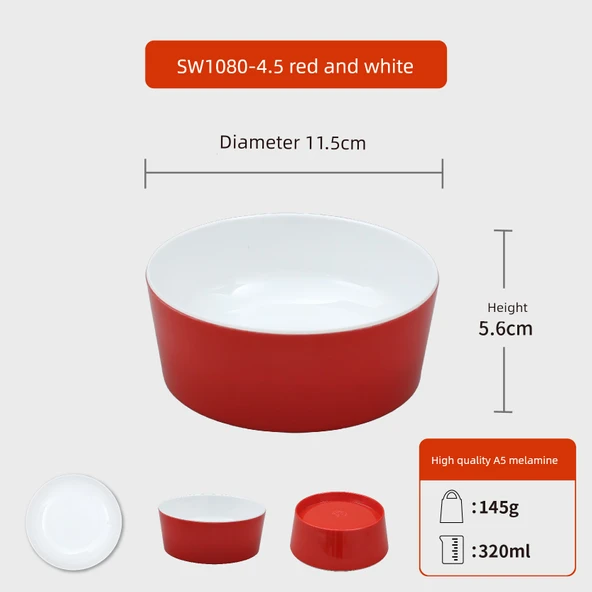 A5 Melamin Pirinç Risotto Kasesi - SW1080-4 Kırmızı Beyaz, 5 Adet