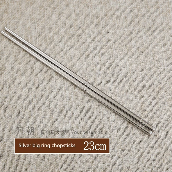 Kore Tarzı Paslanmaz Çelik Yemek Kasesi - Gümüş Altı Halkalı Hafif İçi Boş Chopsticks