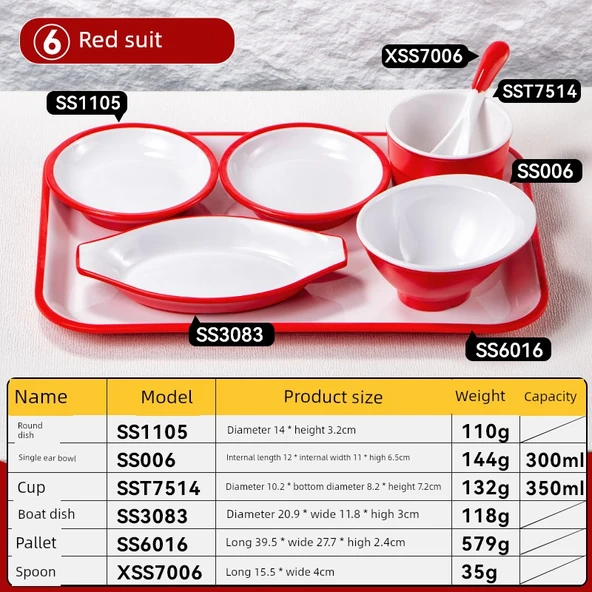 Melamin Büyük Pirinç Kasesi - Kırmızı Set 4