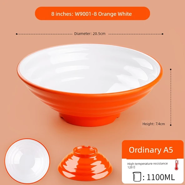 Melamin Noodle Kasesi - 8 inç Turuncu Beyaz [A5 melamin] - 1