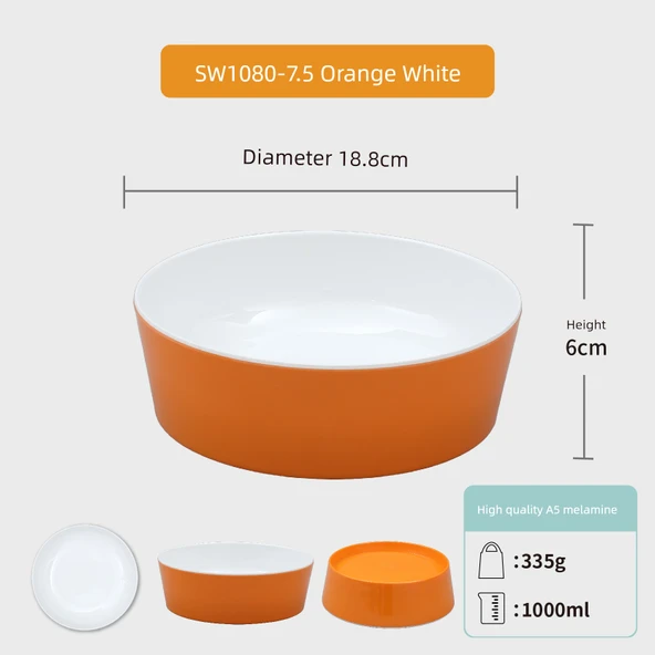 A5 Melamin Pirinç Risotto Kasesi - SW1080-7.5 Turuncu Beyaz, 1 Adet
