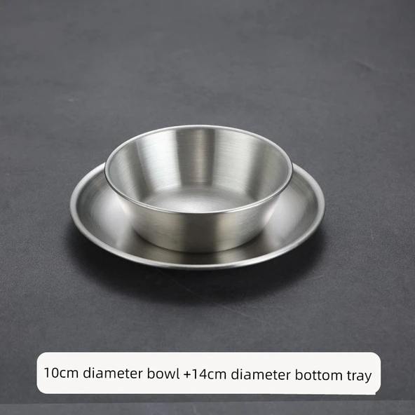 Kore Tarzı Paslanmaz Çelik Yemek Kasesi - 10cm Kase + 14cm Tabak