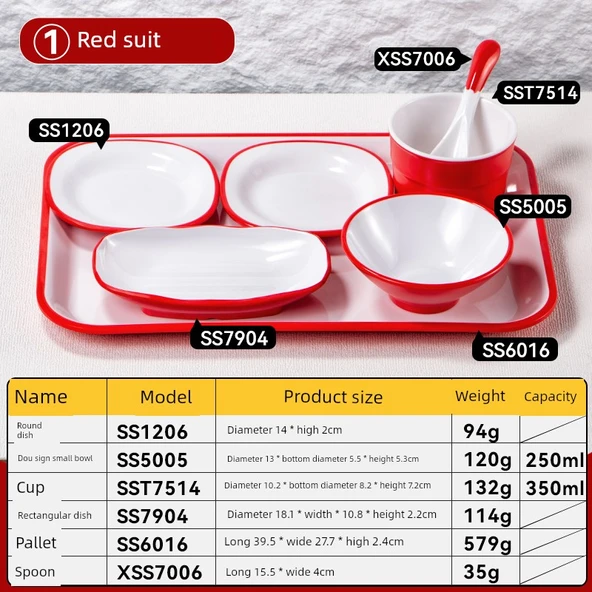 Melamin Küçük Pirinç Kasesi - Kırmızı Set 1