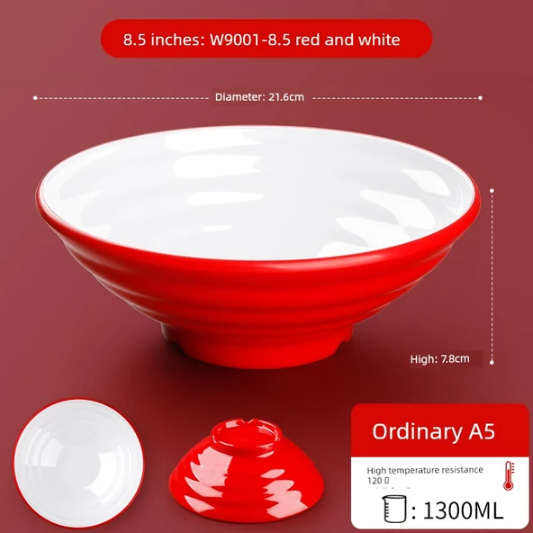 Melamin Noodle Kasesi - 8.5 inç Kırmızı Beyaz [A5 melamin]