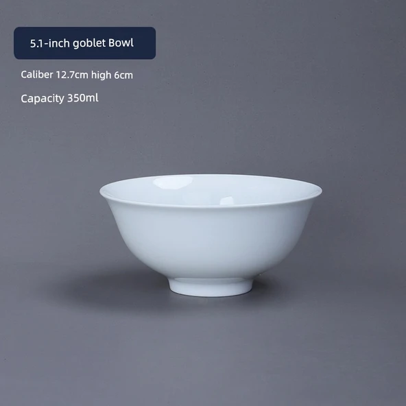 Jingdezhen Porselen Kase - 5.1 inç Yüksek Beyaz Porselen Kadeh Pirinç Kasesi
