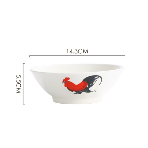 Retro Seramik Tavuk Desenli Kase - Kaşıklı (Model 2)