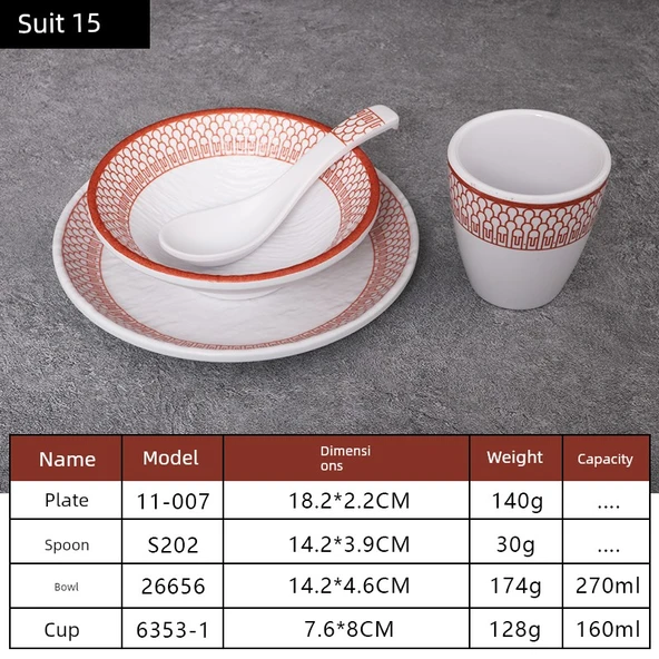 A5 Melamin Hot Pot Yemek Takımı - Platin Dört Parça Set 15