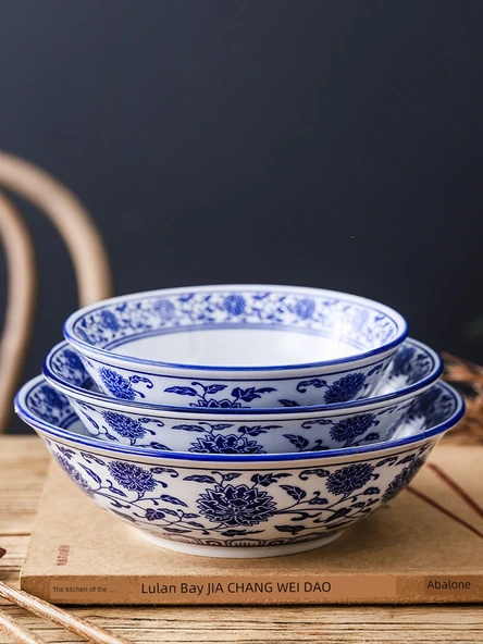 Porselen Noodle Kasesi - 9 inç Ming Tarzı Yüksek Ayaklı Kase - 4