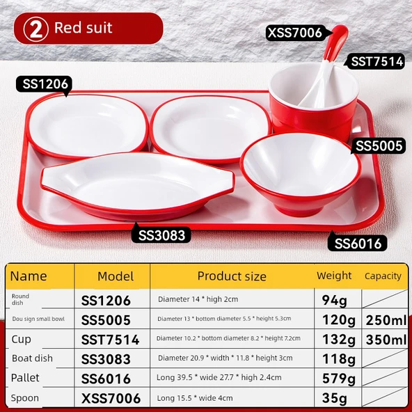 Melamin Küçük Pirinç Kasesi - Kırmızı Set 2