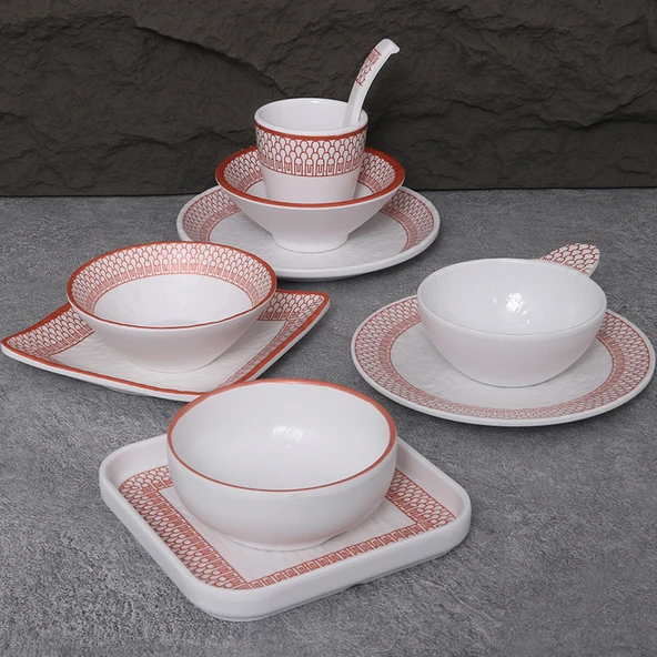 A5 Melamin Hot Pot Yemek Takımı - Platin Dört Parça Set 11 - Resim 4