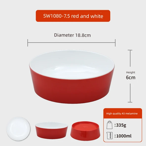 A5 Melamin Pirinç Risotto Kasesi - SW1080-7.5 Kırmızı Beyaz, 1 Adet