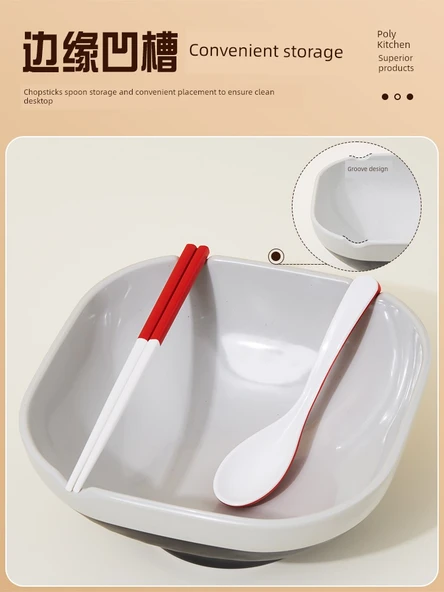 Melamin Noodle Kasesi - 9 inç - Kırmızı ve Beyaz - 3