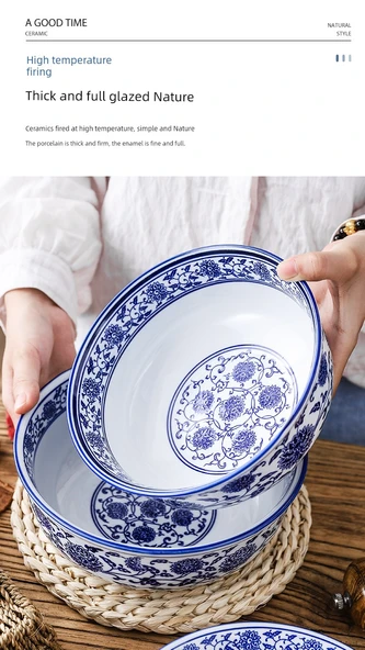 Porselen Noodle Kasesi - 9 inç Dış Desenli Kase - 10