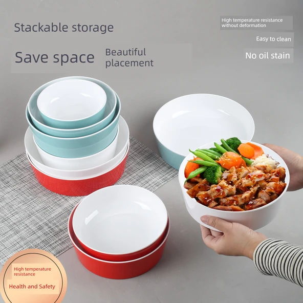 A5 Melamin Pirinç Risotto Kasesi - SW1080-7.5 Kırmızı Beyaz, 1 Adet - 3