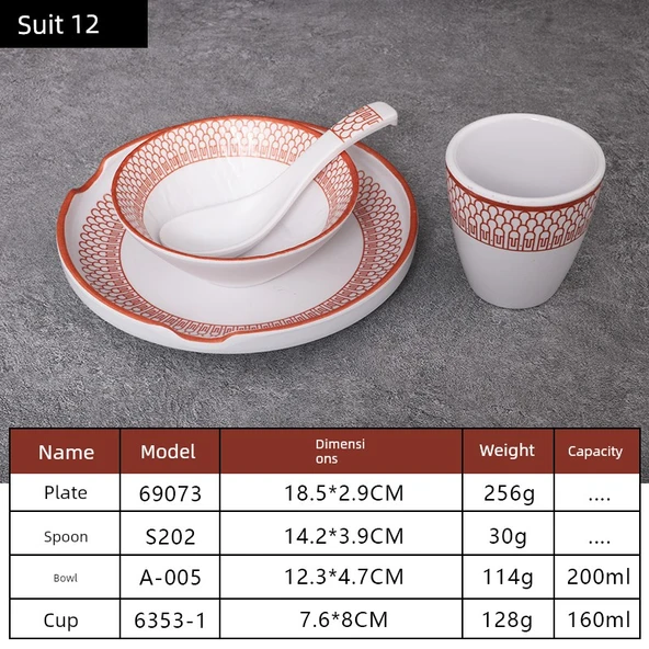 A5 Melamin Hot Pot Yemek Takımı - Platin Dört Parça Set 12