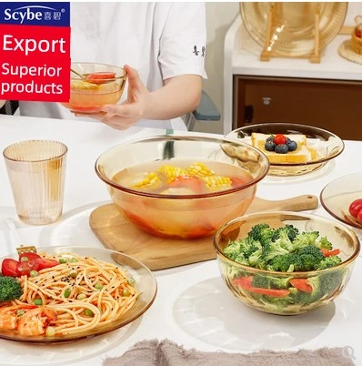 Amber Cam Tabak - Xibi 0421 Düz Açık Altın Cam Tabak - Resim 3