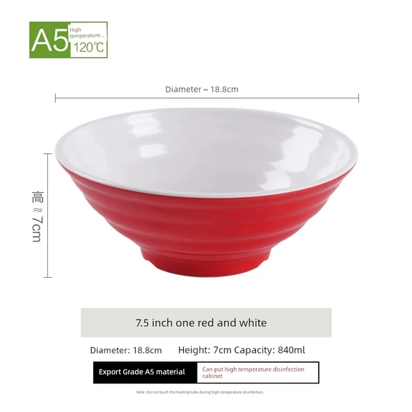 Melamin Noodle Kasesi - 7.5 inç Kırmızı Beyaz (A5 Yüksek Sıcaklık Dayanımı)