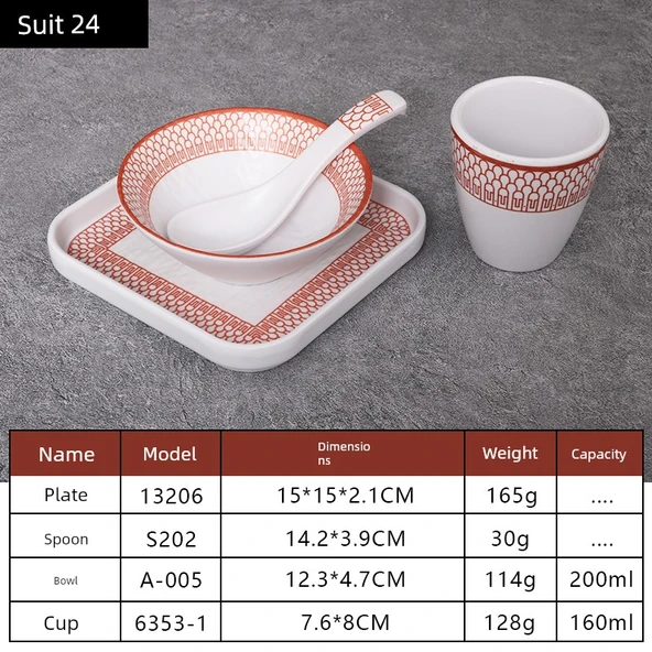 A5 Melamin Hot Pot Yemek Takımı - Platin Dört Parça Set 24