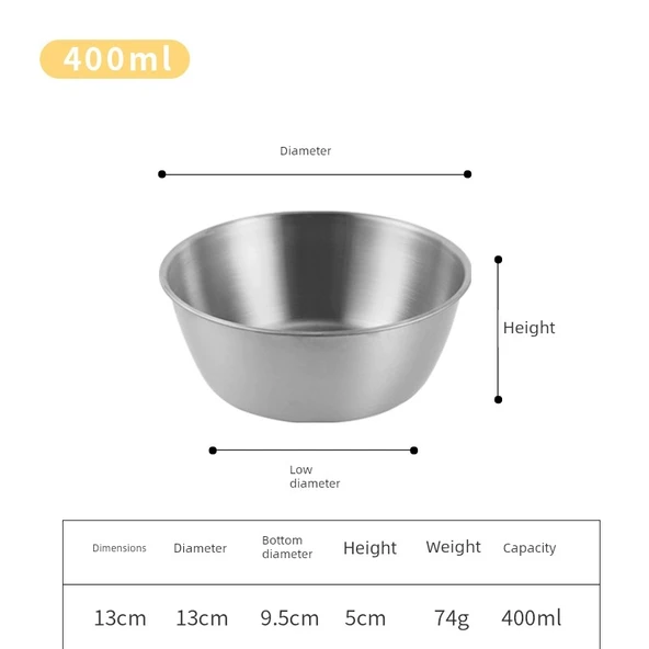 Kore Tarzı Paslanmaz Çelik Kase - 13cm - Küçük Kasesiz (Gümüş)