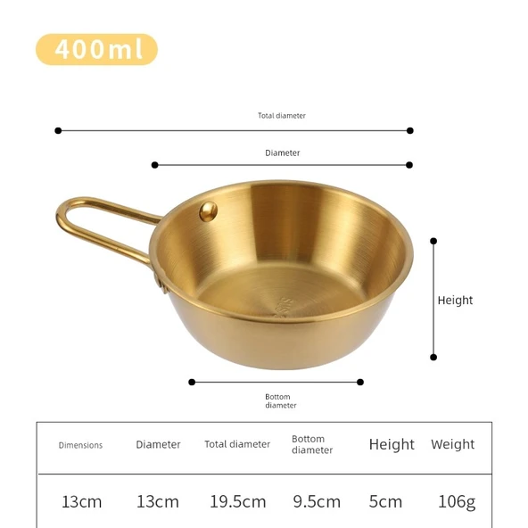 Kore Tarzı Paslanmaz Çelik Kase - 13cm - Küçük Kaseli (Altın)
