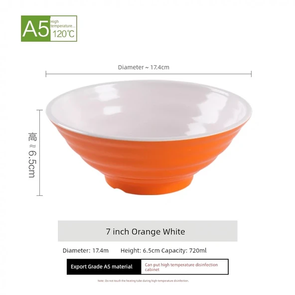Melamin Noodle Kasesi - 7 inç Turuncu Beyaz (A5 Yüksek Sıcaklık Dayanımı)