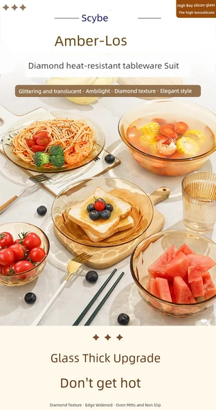 Amber Cam Tabak - Xibi 0421 Düz Açık Altın Cam Tabak - Resim 7