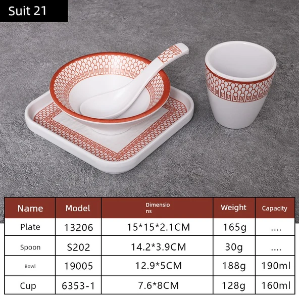A5 Melamin Hot Pot Yemek Takımı - Platin Dört Parça Set 21
