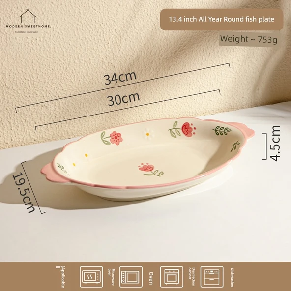 Seramik Balık Tabağı - 13.4 inç