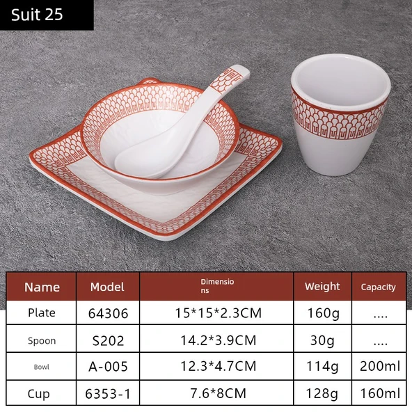 A5 Melamin Hot Pot Yemek Takımı - Platin Dört Parça Set 25