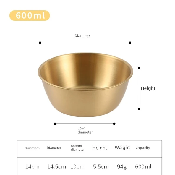 Kore Tarzı Paslanmaz Çelik Kase - 14cm - Küçük Kasesiz (Altın)