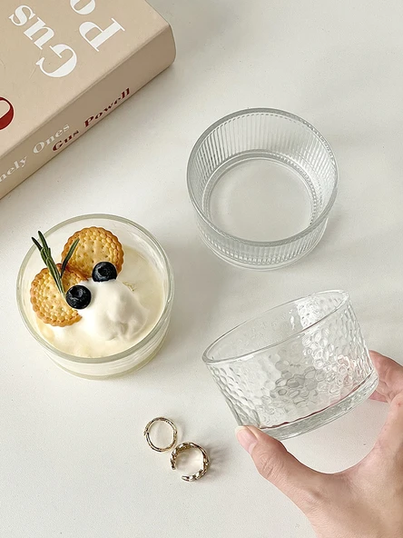 INS Stil Cam Tatlı Kasesi - Çekiç Desenli [200ml] - 5