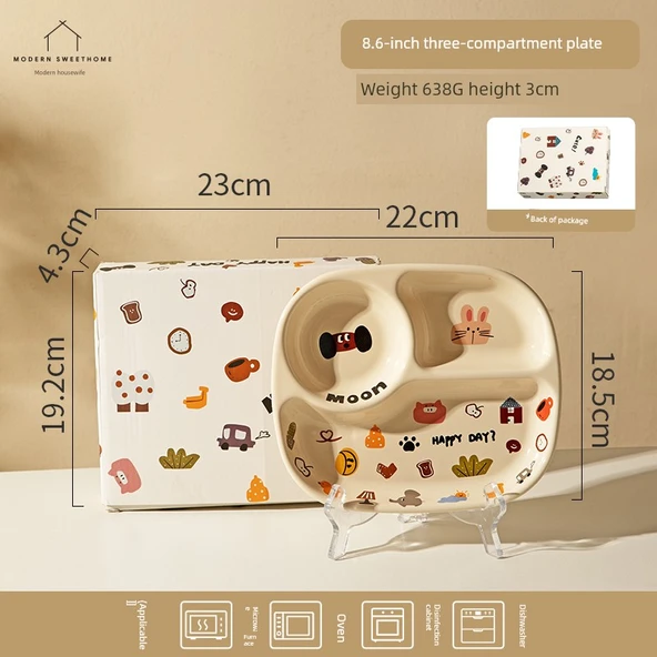 Üç Bölmeli Seramik Tabak - 21.8 cm