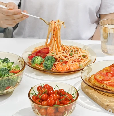 Amber Cam Tabak - Xibi 0421 Düz Açık Altın Cam Tabak - Resim 4